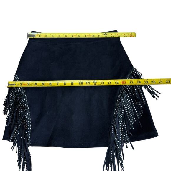 Skirt Short Mini Fringe Black Western Rockabilly Honkytonk 6 Whimsigoth Gothic - Picture 3 of 4